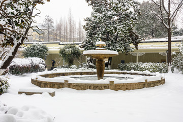 南京总统府喷水池雪景