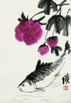 齊白石 魚花國畫