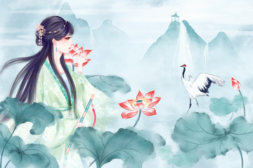 古風(fēng)美女荷花