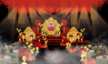 歐式紅金色婚禮舞臺(tái)效果圖