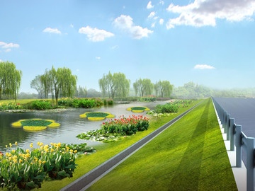 高速河道景观绿化效果图