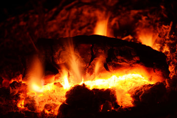 燃烧的炭火篝火