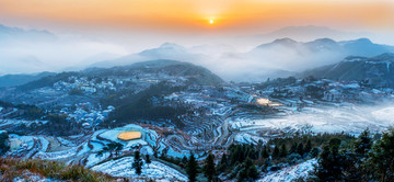 温州茗岙梯田雪景全景图