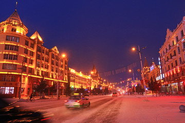 额尔古纳雪夜夜景