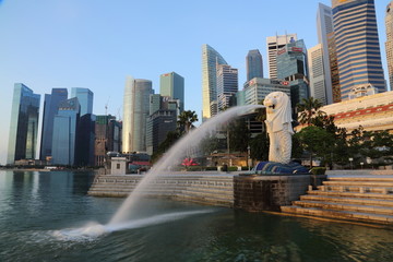 新加坡滨海城市风光鱼尾狮