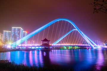 广州南沙区 蕉门河双桥夜景