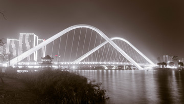 广州南沙区蕉门河双桥 黑白照片