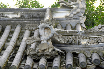 中式古建筑结构 屋脊飞檐堆塑
