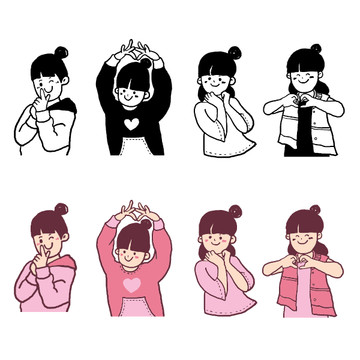 卡通女孩手勢(shì)動(dòng)作組