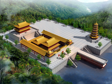 古建寺廟鳥瞰圖高清大圖