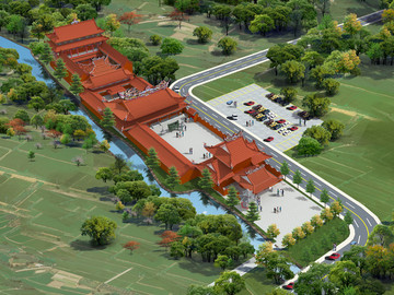 古建筑寺廟 鳥瞰圖設(shè)計高清