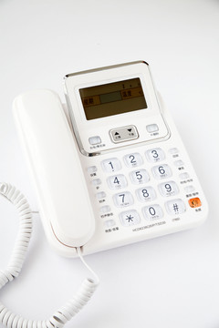 一台带有液晶显示的白色电话机