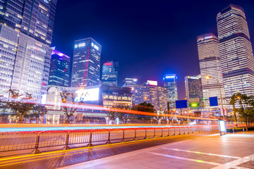 上海陆家嘴城市道路建筑夜景