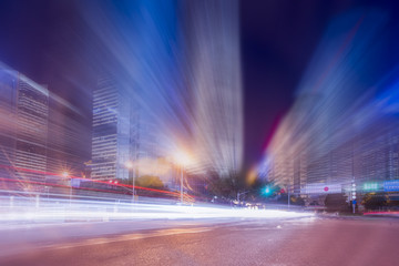 上海陆家嘴城市道路建筑夜景