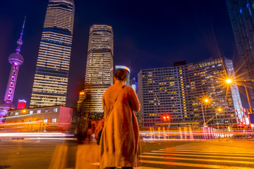 上海陆家嘴摩天大楼城市夜景