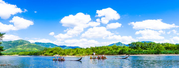 山水 竹筏 自然风景 晴空万里