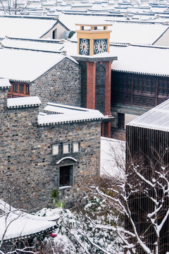 俯瞰雪后的老门东景区