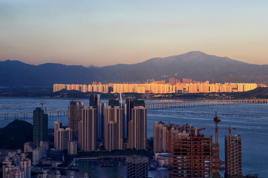 深圳湾滨海城市风光黄昏