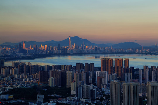 深圳湾滨海城市风光黄昏