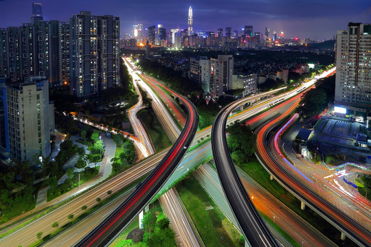 深圳福田中心区黄木岗立交夜景