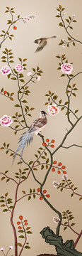 手繪工筆花鳥(niǎo)移門(mén)背景墻壁畫(huà)