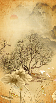 意境山水工筆畫玄關(guān) 分圖層