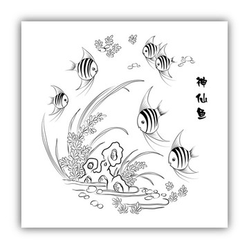 神仙魚 魚 假山 蘇繡圖案