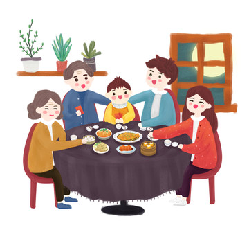 親子插畫全家聚會中秋月亮