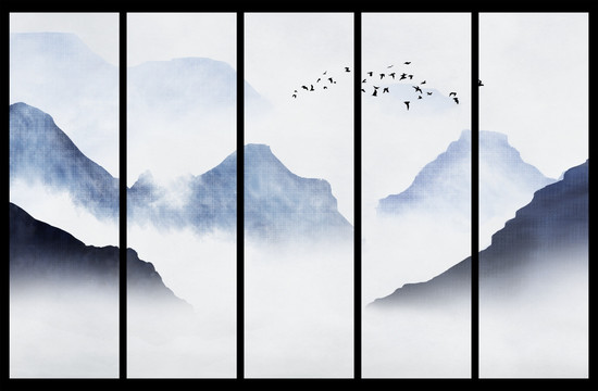 條幅水墨山水背景裝飾畫(huà)