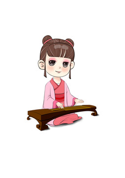 古風Q版彈琴手繪人物