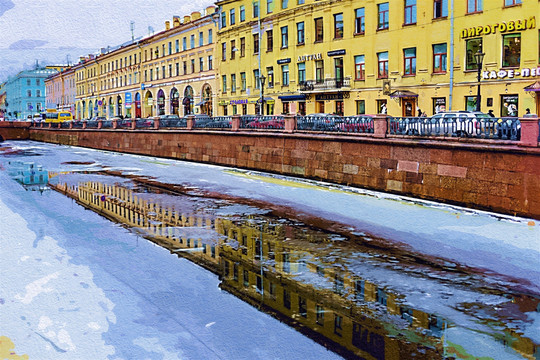 圣彼得堡街景 水粉画效果