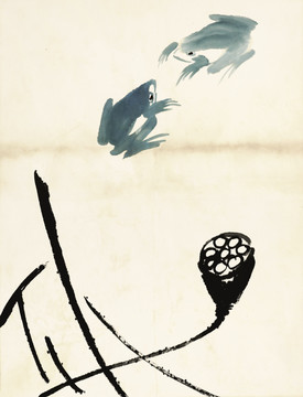 齊白石 魚蝦冊頁 之蓮蓬青蛙
