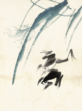 齊白石 魚蝦冊(cè)頁(yè)草叢下的青蛙