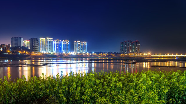 岷江边油菜花夜景