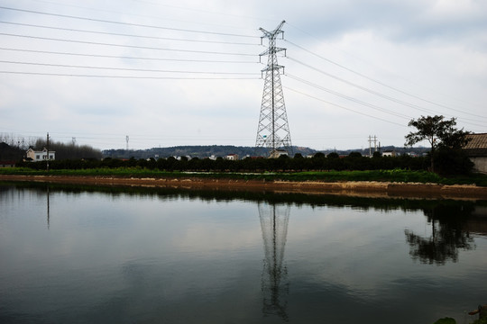 养鱼池 输电线路 鱼塘