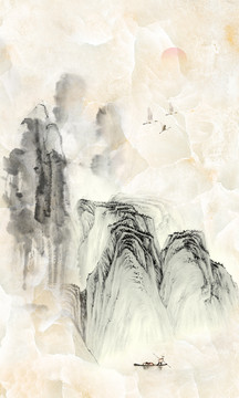 中式水墨山水装饰画 分图层