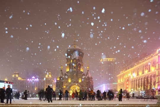 哈尔滨索菲亚教堂雪景 哈尔滨