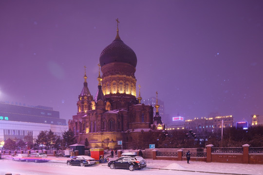 哈尔滨索菲亚教堂雪景 哈尔滨