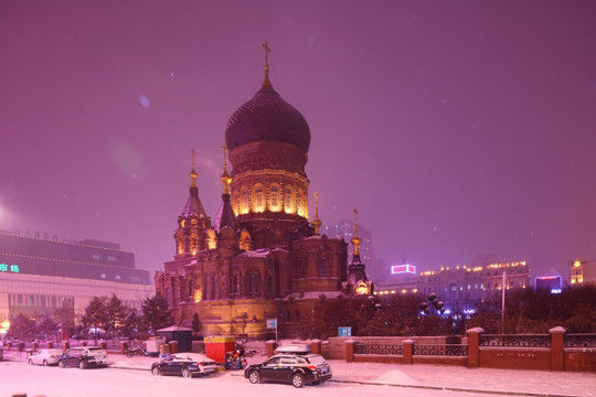 哈尔滨索菲亚教堂雪景 哈尔滨