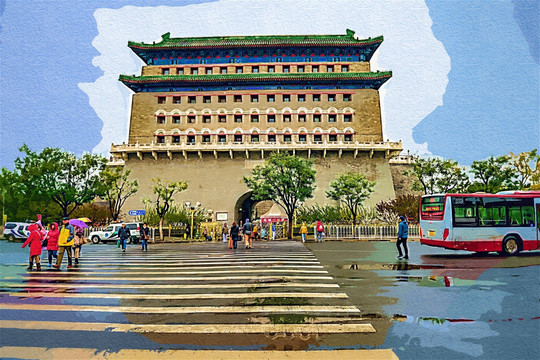 正陽門箭樓 水粉畫
