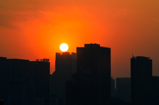 城市日落 建筑群剪影