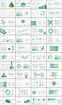 蓝绿色数据图表PPT模板