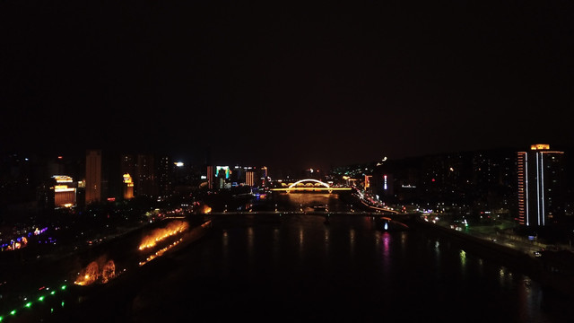 航拍兰州市夜景高清