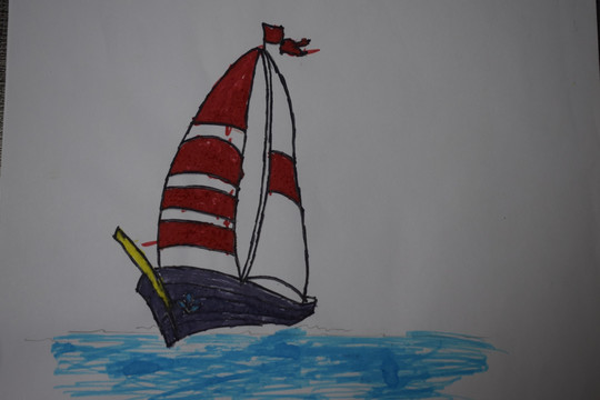 帆船绘画儿童涂鸦图片