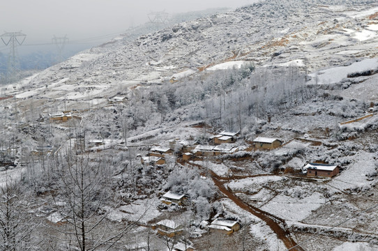 大凉山彝族村落雪景