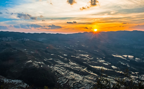 元阳梯田 大地调色板 日落