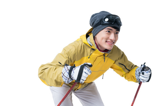 年轻男子滑雪