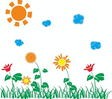 花草云朵硅藻泥兒童房矢量