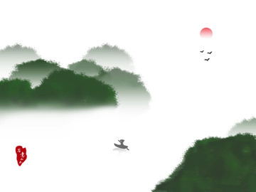 現(xiàn)代綠色山水水墨畫