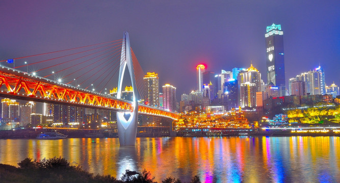 重庆嘉陵江千厮门大桥夜景